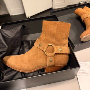 Saint Laurent Brown Wyatt Suede Harness Boots